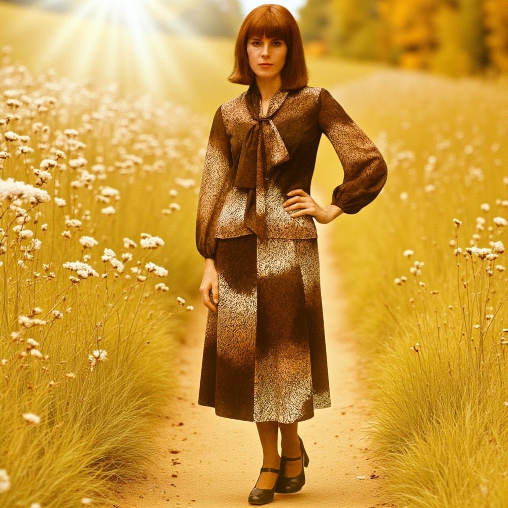 Vintage 1970s Brown Leopard Print Union Made Polyester Blouse & Skirt Set... - Picture 13 of 13